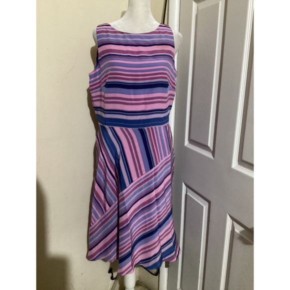 Maggy London Dresses & Skirts - MAGGY LONDON Silk Striped Midi Dress Pink Purple Blue Sleeveless Size 10